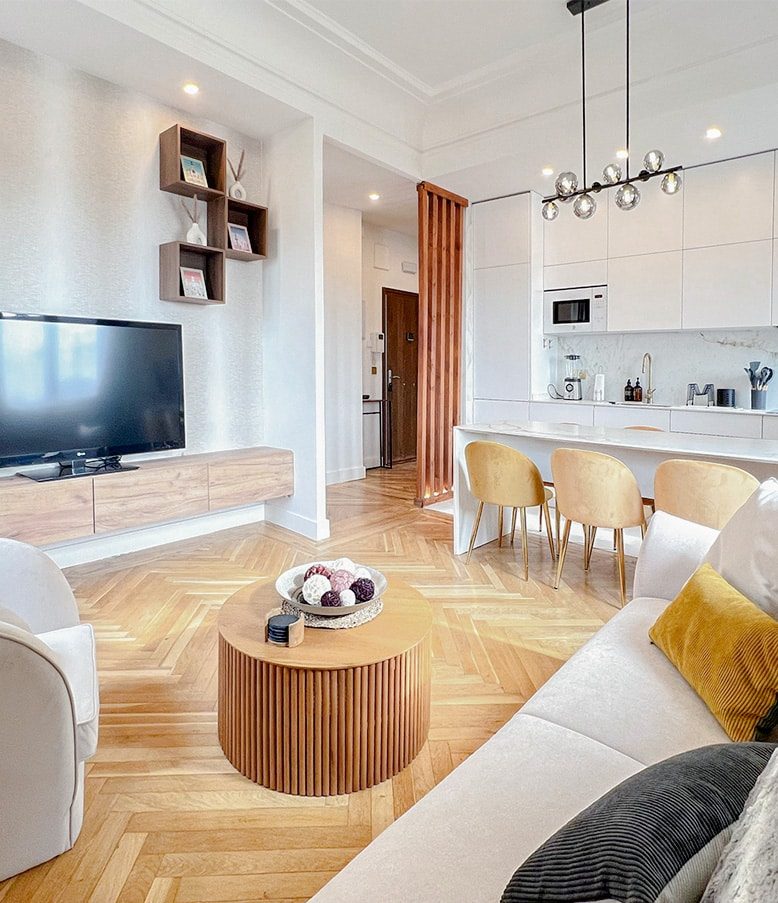 salon integrado con cocina